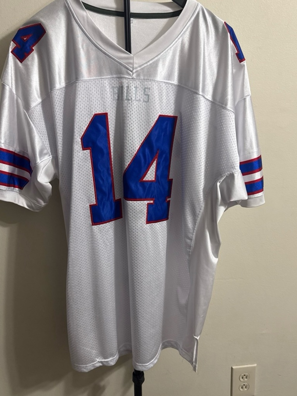 Personalized White Athletic Jersey Shirt with Blue & Red Accents - #14